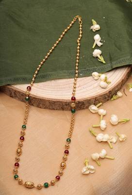 Multicolour Gold Plated-Plated Necklace with Red and Green Stones 2