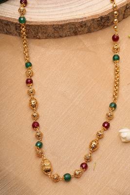Multicolour Gold Plated-Plated Necklace with Red and Green Stones 1