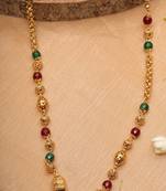 Multicolour Gold Plated-Plated Necklace with Red and Green Stones