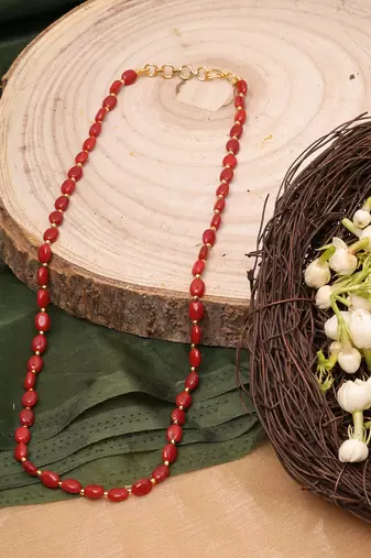 Gold-Plated Necklace with Red Stones