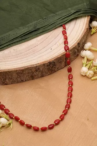 Gold-Plated Necklace with Red Stones