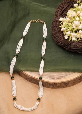 Necklace with White Beads and Green Stones 2