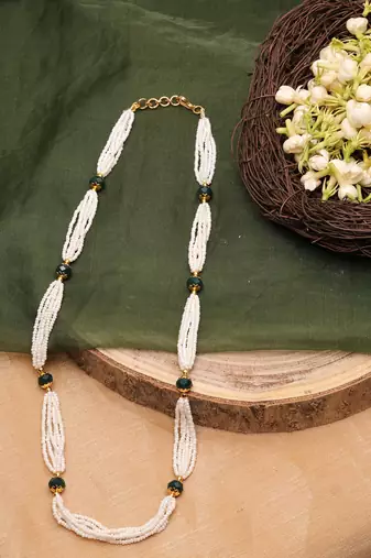 Necklace with White Beads and Green Stones