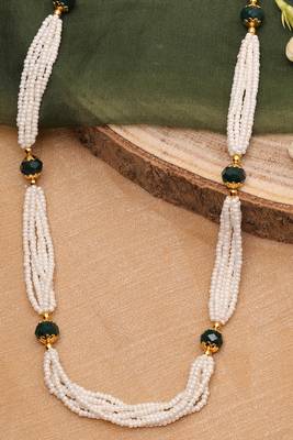 Necklace with White Beads and Green Stones 1