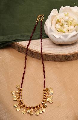 Gold Plated-Plated Necklace with Red Beads and Gold Plated Circle Motifs 2