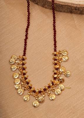 Gold Plated-Plated Necklace with Red Beads and Gold Plated Circle Motifs 1