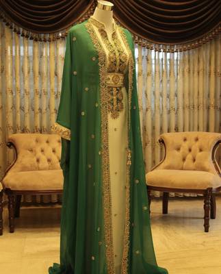 Green and White Georgette Zari Work Kaftan  1