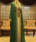 Green and White Georgette Zari Work Kaftan 