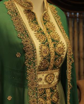 Green and White Georgette Zari Work Kaftan  2