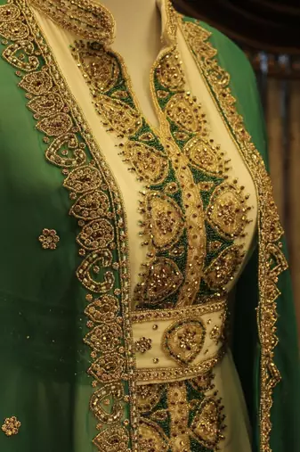 Green and White Georgette Zari Work Kaftan 