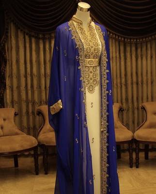 Blue and White Georgette Zari Work Kaftan 1