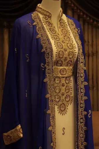 Blue and White Georgette Zari Work Kaftan