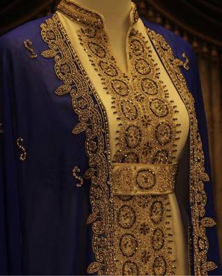 Blue and White Georgette Zari Work Kaftan 3