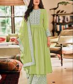 Green georgette sequins work semi-stitched pakistani trouser suit