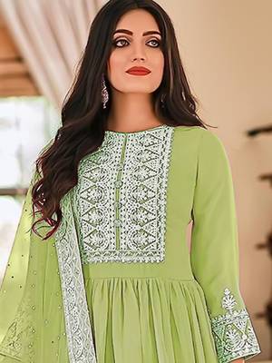 Green georgette sequins work semi-stitched pakistani trouser suit 2
