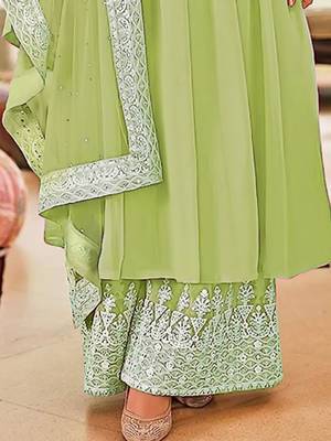 Green georgette sequins work semi-stitched pakistani trouser suit 3