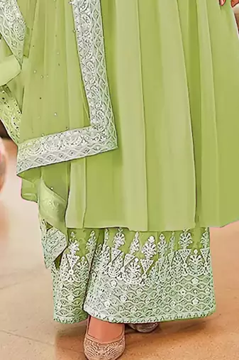 Green georgette sequins work semi-stitched pakistani trouser suit