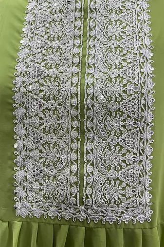 Green georgette sequins work semi-stitched pakistani trouser suit