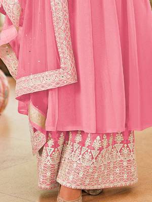 Pink georgette sequins work semi-stitched pakistani trouser suit 3