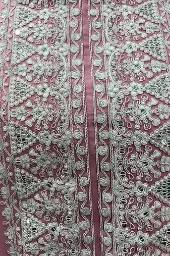 Pink georgette sequins work semi-stitched pakistani trouser suit