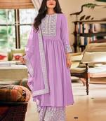 Purple georgette sequins work semi-stitched pakistani trouser suit