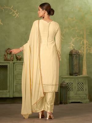 Beige georgette sequins work semi-stitched pakistani trouser suit 3