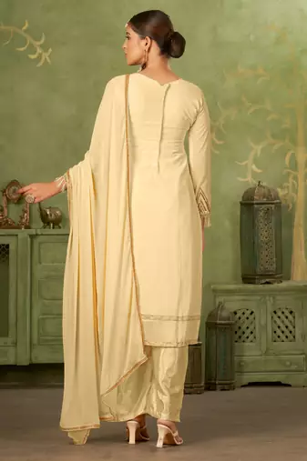 Beige georgette sequins work semi-stitched pakistani trouser suit