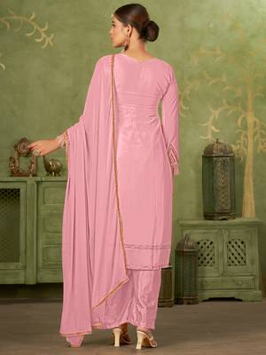 Pink georgette sequins work semi-stitched pakistani trouser suit 2