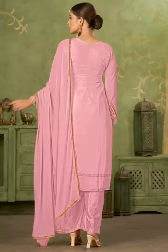 Pink georgette sequins work semi-stitched pakistani trouser suit