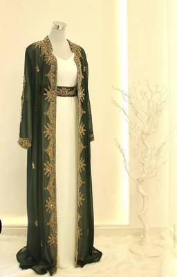 Green & White Handcrafted Zari work Stitched Dress Georgette Kaftan Party Wear Wedding Dresses 1