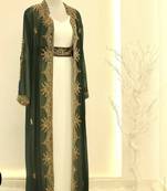Green & White Handcrafted Zari work Stitched Dress Georgette Kaftan Party Wear Wedding Dresses