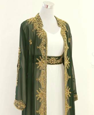 Green & White Handcrafted Zari work Stitched Dress Georgette Kaftan Party Wear Wedding Dresses 2