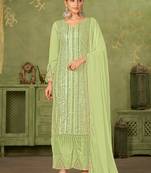 Green georgette sequins work semi-stitched pakistani trouser suit