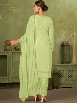 Green georgette sequins work semi-stitched pakistani trouser suit 2
