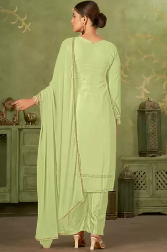 Green georgette sequins work semi-stitched pakistani trouser suit
