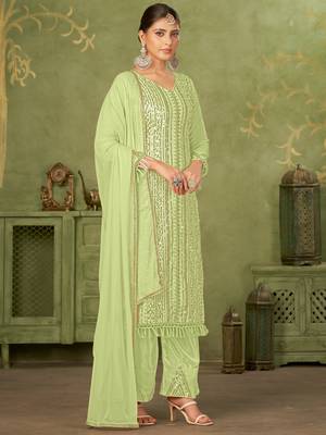 Green georgette sequins work semi-stitched pakistani trouser suit 4