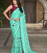 Sea Green Poly Georgette Sequence And Embroidery Saree With Blouse Piece