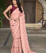 Manohari neon pink poly georgette sequence and embroidery saree with blouse piece
