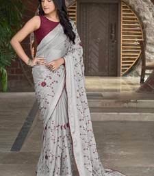 Manohari grey poly georgette sequence and embroidery saree with blouse piece