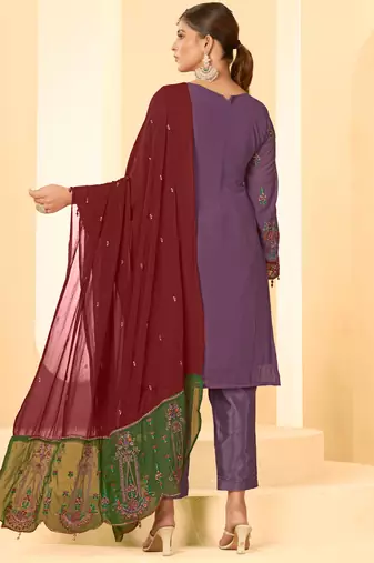 Purple georgette zari embroidered semi-stitched pakistani trouser suit