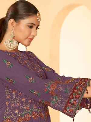 Purple georgette zari embroidered semi-stitched pakistani trouser suit 3