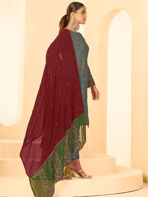 Grey georgette zari embroidered semi-stitched pakistani trouser suit 4