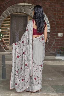 Manohari grey poly georgette sequence and embroidery saree with blouse piece 2