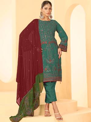 Morepeach georgette zari embroidered semi-stitched pakistani trouser suit 1