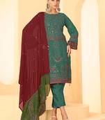 Morepeach georgette zari embroidered semi-stitched pakistani trouser suit