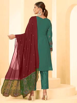 Morepeach georgette zari embroidered semi-stitched pakistani trouser suit 2