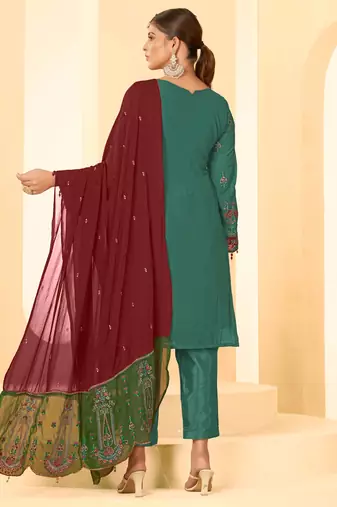 Morepeach georgette zari embroidered semi-stitched pakistani trouser suit