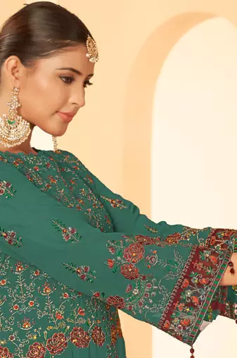 Morepeach georgette zari embroidered semi-stitched pakistani trouser suit