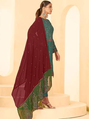 Morepeach georgette zari embroidered semi-stitched pakistani trouser suit 4