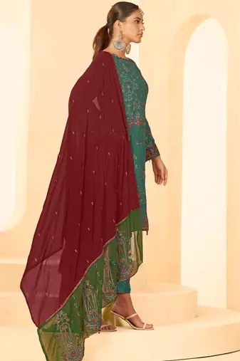Morepeach georgette zari embroidered semi-stitched pakistani trouser suit
